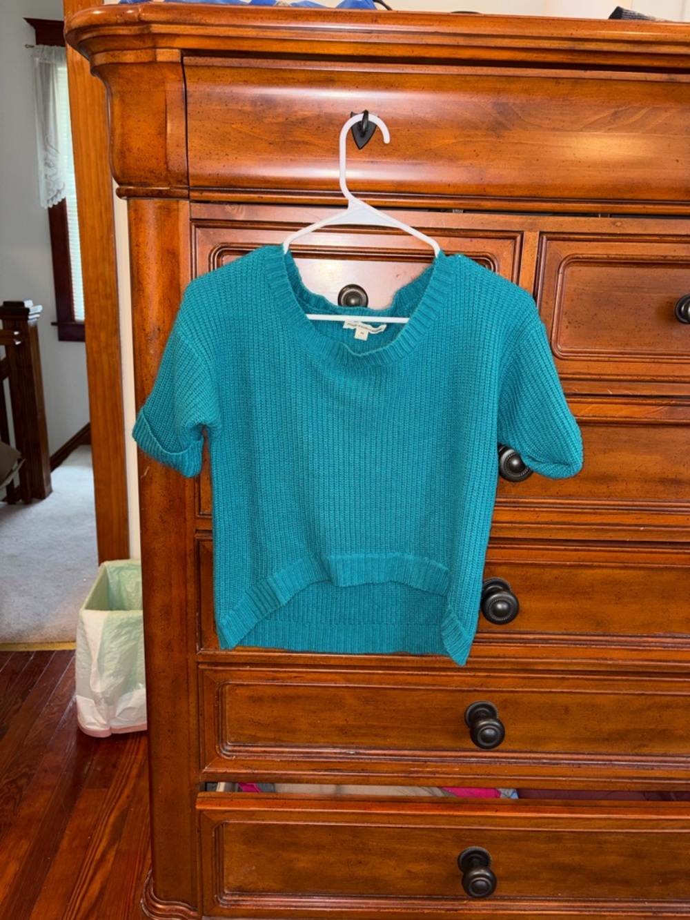 Poof Excellence Teal Knit Short Sleeve Sweater Size M
